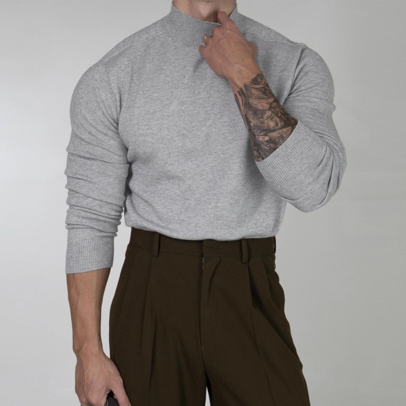Muški pleteni džemper s polovičnim vratom, jesensko-zimski retro stil, casual, dugih rukava