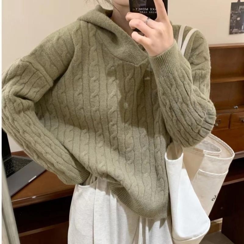 Ženski Twist pleteni hoodie džemper — široki kroj, dugi rukavi, srednja debljina, 50-70% kašmir, poliester ispod 30%