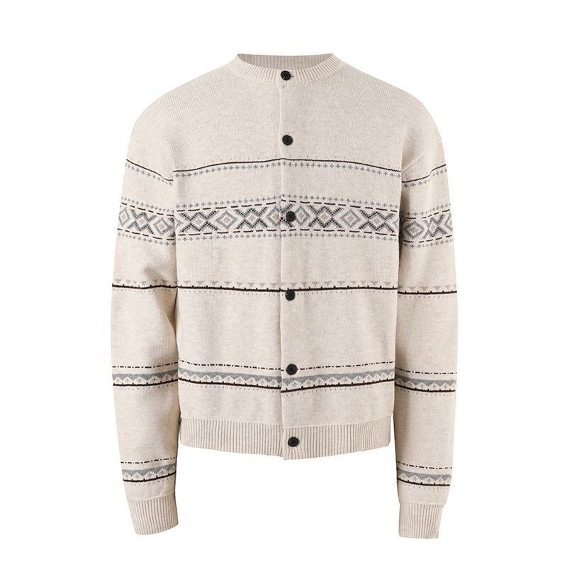 Personalizirani trendi jacquard pleteni kardigan s okruglim vratom za muškarce i žene, jesen-zima, širok kroj