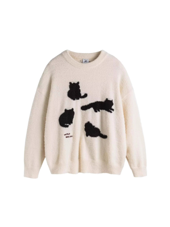 Kapucnis kötött pulóver, laza szabás, Mohair és Mink Velvet anyaggal, kerek nyakú, hímzés, téli 2024