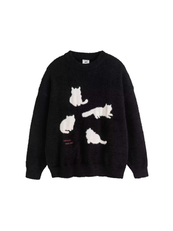 Kapucnis kötött pulóver, laza szabás, Mohair és Mink Velvet anyaggal, kerek nyakú, hímzés, téli 2024