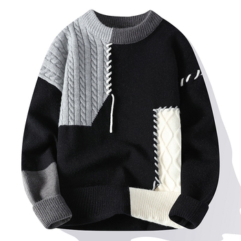 Muški pleteni džemper, korejskog stila, jacquard uzorak, okrugli izrez, širok kroj, akrilna smjesa