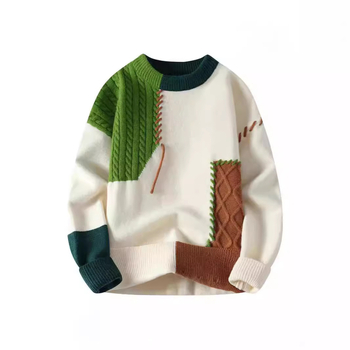 Muški pleteni džemper, korejskog stila, jacquard uzorak, okrugli izrez, širok kroj, akrilna smjesa