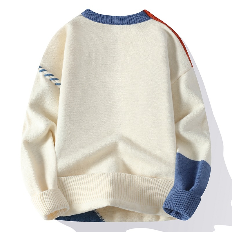 Muški pleteni džemper, korejskog stila, jacquard uzorak, okrugli izrez, širok kroj, akrilna smjesa