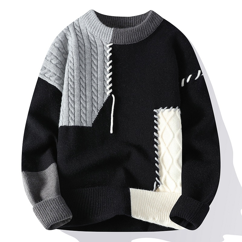 Muški pleteni džemper, korejskog stila, jacquard uzorak, okrugli izrez, širok kroj, akrilna smjesa