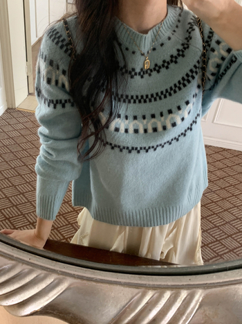 Ženski džemper od 100% vune, Fair Isle jacquard uzorak, okrugli izrez Zy3448