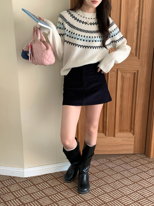 Ženski džemper od 100% vune, Fair Isle jacquard uzorak, okrugli izrez Zy3448