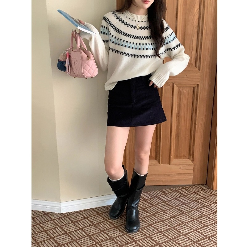 Ženski džemper od 100% vune, Fair Isle jacquard uzorak, okrugli izrez Zy3448