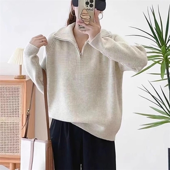 Дамски пуловер от полар флийс с акрил и полиестер, свободна кройка, дълги ръкави, половин висока яка