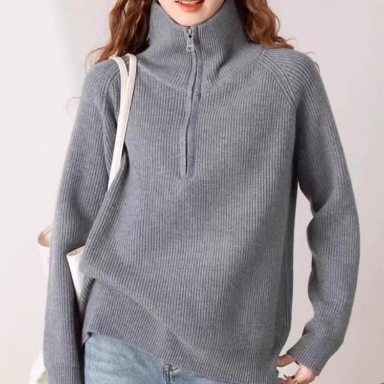 Дамски пуловер от полар флийс с акрил и полиестер, свободна кройка, дълги ръкави, половин висока яка