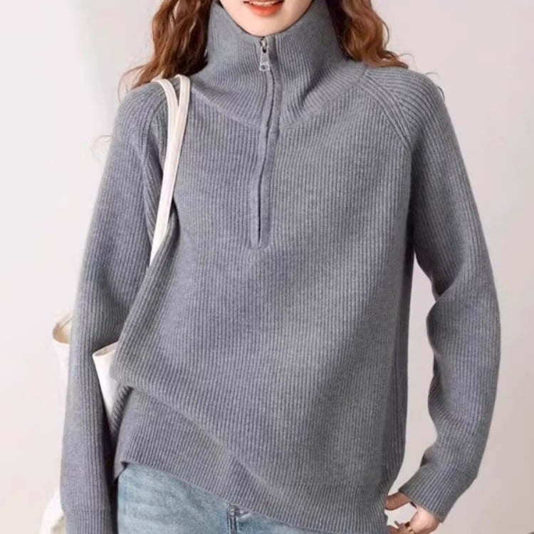 Дамски пуловер от полар флийс с акрил и полиестер, свободна кройка, дълги ръкави, половин висока яка