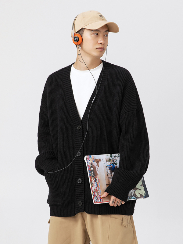 Ζακέτα πλεκτή, φαρδιά γραμμή, V-λαιμό, 100% πολυεστέρας, χειμώνας 2024