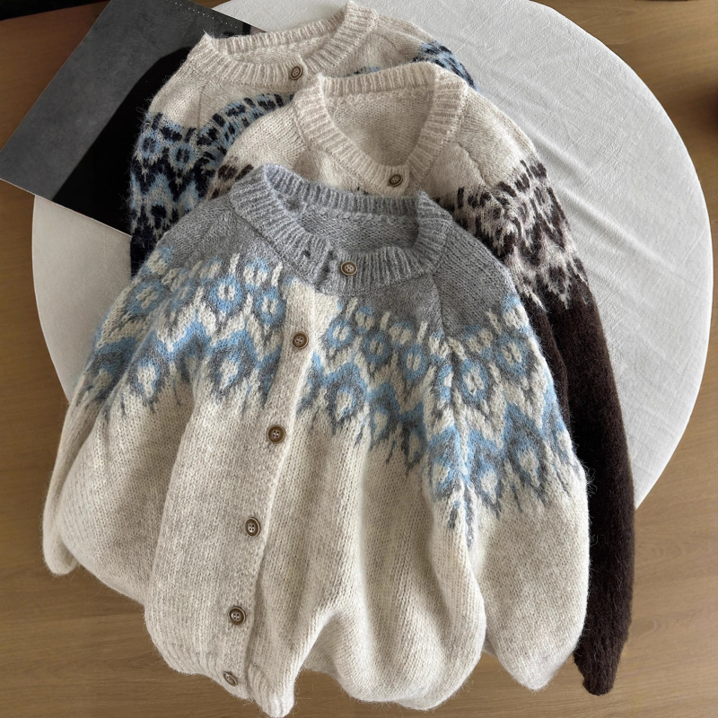 Retro koreanski kardigan s uzorkom Fair Isle, izuzetno mekan jacquard pleteni top za žene
