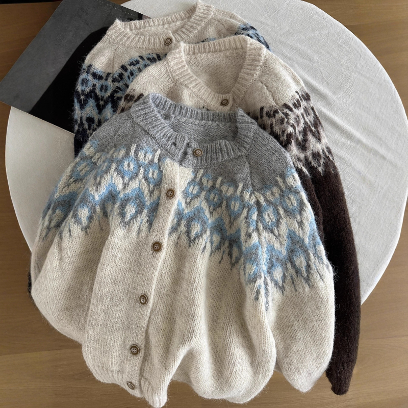 Retro koreanski kardigan s uzorkom Fair Isle, izuzetno mekan jacquard pleteni top za žene
