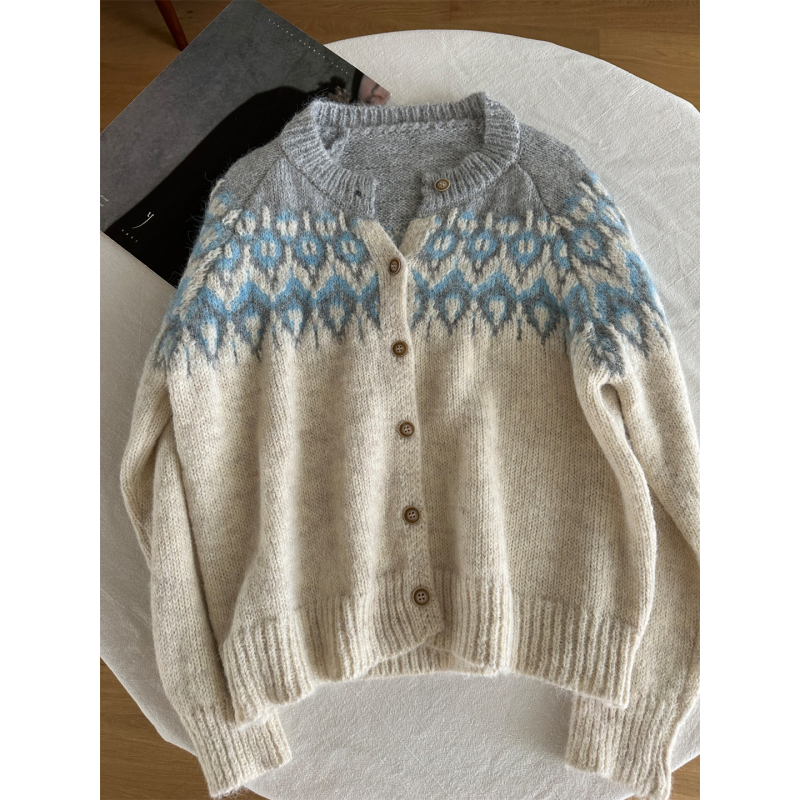 Retro koreanski kardigan s uzorkom Fair Isle, izuzetno mekan jacquard pleteni top za žene