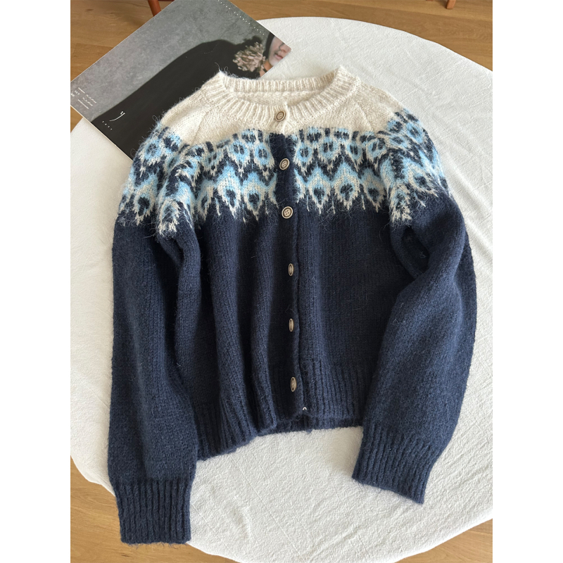 Retro koreanski kardigan s uzorkom Fair Isle, izuzetno mekan jacquard pleteni top za žene
