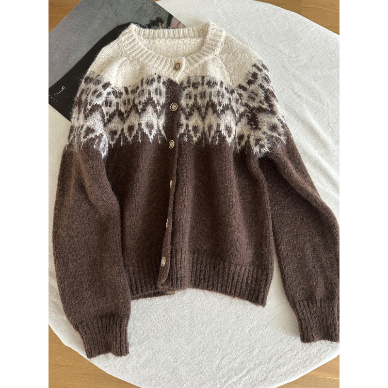 Retro koreanski kardigan s uzorkom Fair Isle, izuzetno mekan jacquard pleteni top za žene