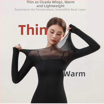 Set de lenjerie termică ultra-subțire pentru femei, bază: top cu guler rotund și pantaloni, din nylon, un singur strat.