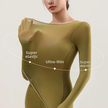 Set de lenjerie termică ultra-subțire pentru femei, bază: top cu guler rotund și pantaloni, din nylon, un singur strat.