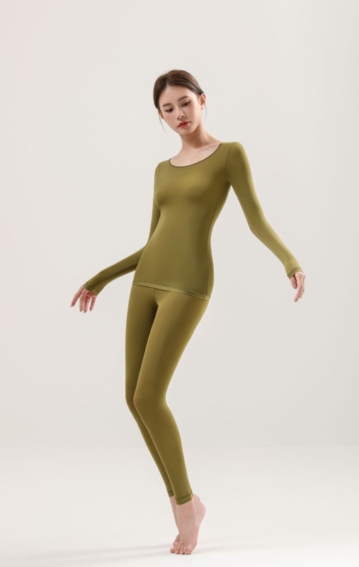 Set de lenjerie termică ultra-subțire pentru femei, bază: top cu guler rotund și pantaloni, din nylon, un singur strat.