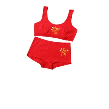 Юношески памучен комплект бельо: потник и прашки, чашка 1/2, тънко формована чашка, фиксирани презрамки, без стоманени пръстени, спортен стил, за възраст 13–18