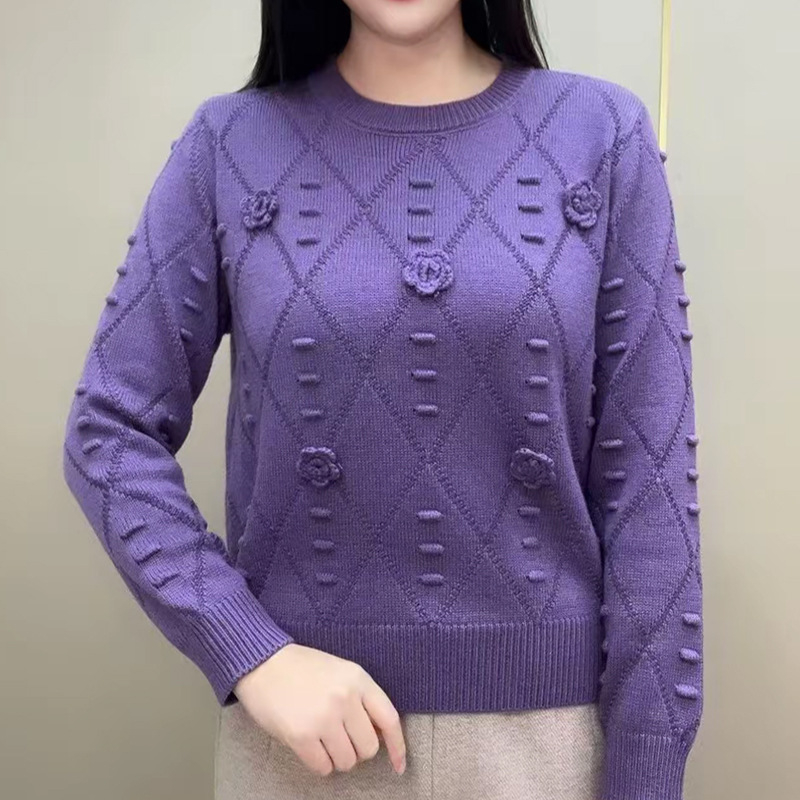 Sieviešu garas piedurknes adīts top ar viskozes un poliesteru maisījumu, apaļš kakls, minimālisma retro stils (Rudens-ziemas izlaidums 2025)