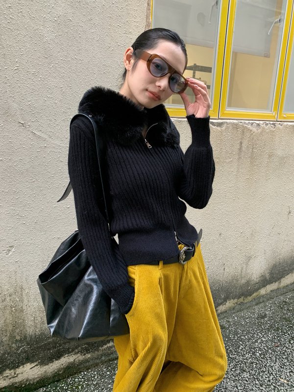 Női kötött kardigán kockás mintával és cipzárral, slim fit