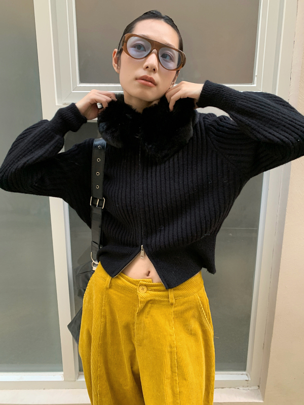 Női kötött kardigán kockás mintával és cipzárral, slim fit