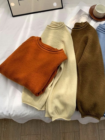 Japanski stil, ležerni pulover s okruglim izrezom, dugi rukavi, slobodan kroj, mješavina akrila i najlona s kašmirskim dojmom, debelo pletenje