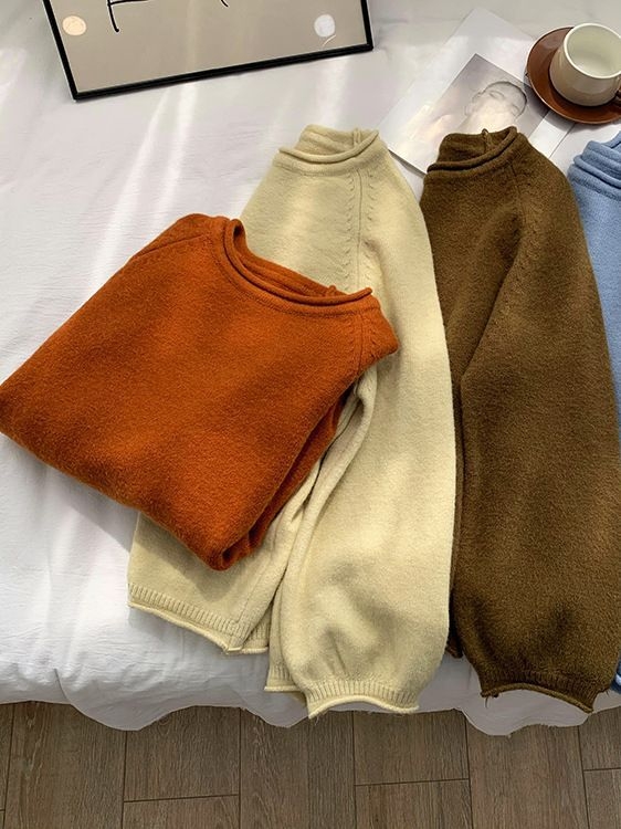Japanski stil, ležerni pulover s okruglim izrezom, dugi rukavi, slobodan kroj, mješavina akrila i najlona s kašmirskim dojmom, debelo pletenje