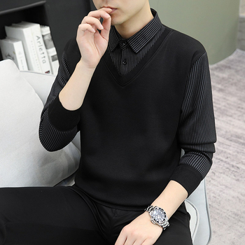 Pulover tricotat de iarnă pentru bărbați, cu guler de cămașă, croială lejeră, mâneci lungi, amestec poliester