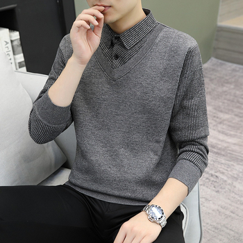 Pulover tricotat de iarnă pentru bărbați, cu guler de cămașă, croială lejeră, mâneci lungi, amestec poliester
