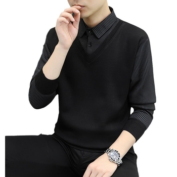 Pulover tricotat de iarnă pentru bărbați, cu guler de cămașă, croială lejeră, mâneci lungi, amestec poliester