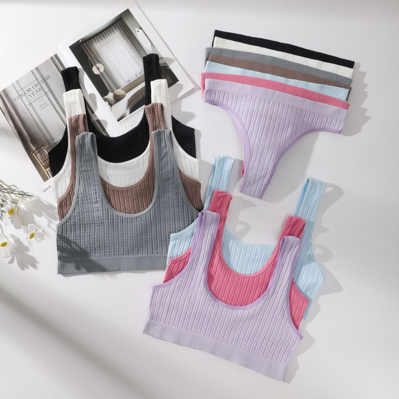 Безжичен безшевен спортно-йога комплект бельо с модел на гръб, 80% найлон, дишащ