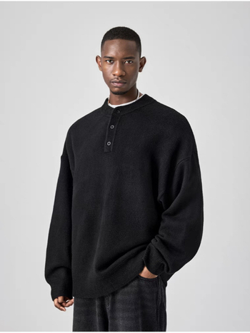 FBUF Semleges stílusú kereknyakú pulóver, laza szabás, hosszú ujjú, vastag bolyhos kötött, 81% polietilén rost