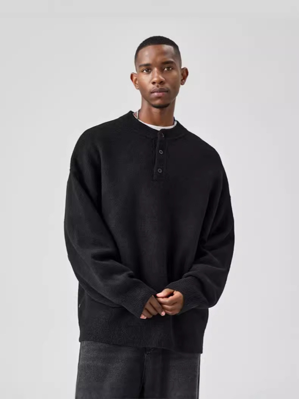 FBUF Semleges stílusú kereknyakú pulóver, laza szabás, hosszú ujjú, vastag bolyhos kötött, 81% polietilén rost