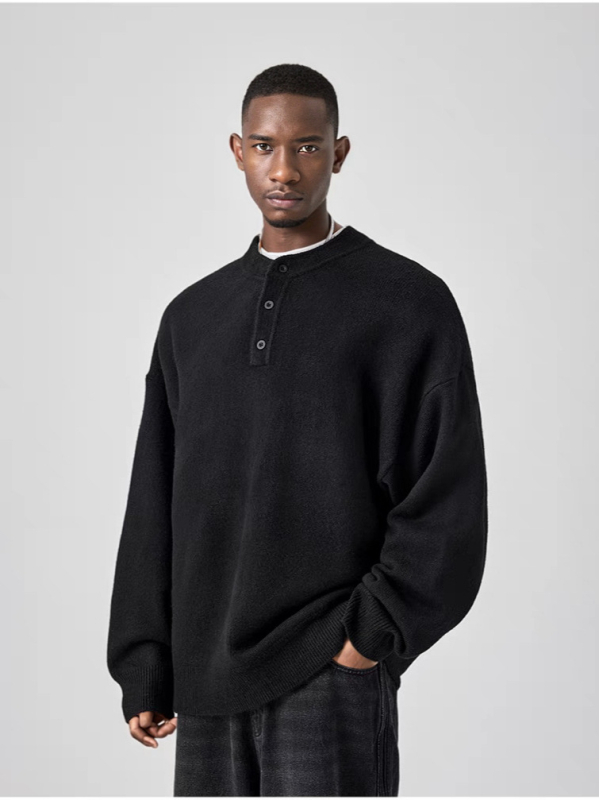 FBUF Semleges stílusú kereknyakú pulóver, laza szabás, hosszú ujjú, vastag bolyhos kötött, 81% polietilén rost