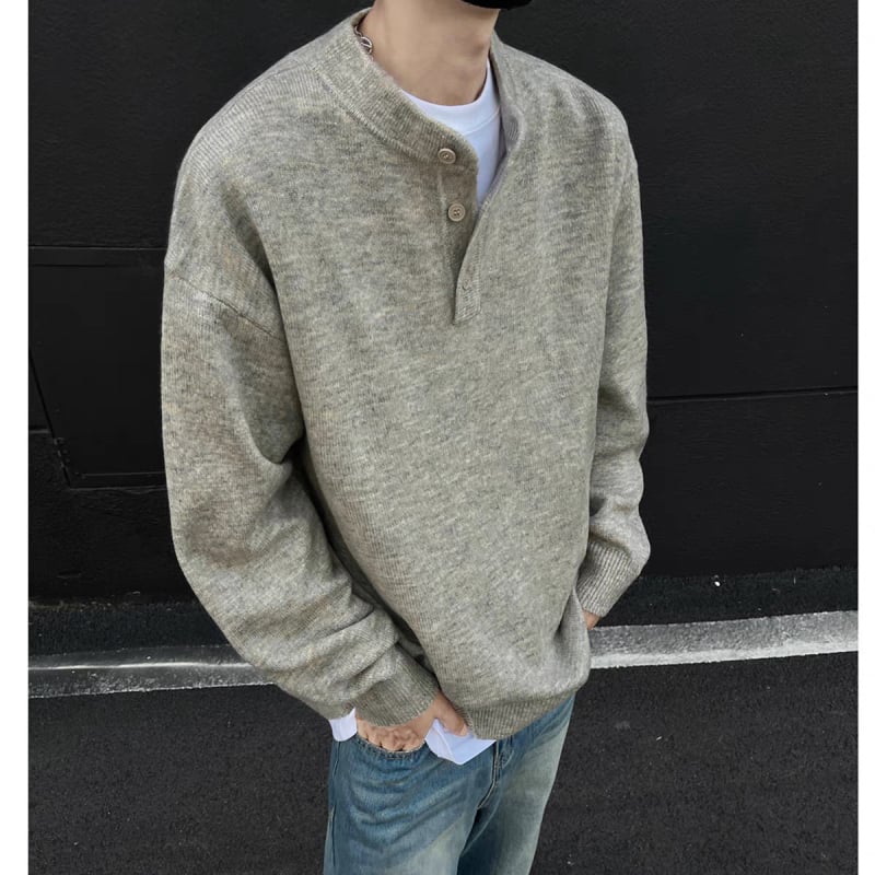 FBUF Semleges stílusú kereknyakú pulóver, laza szabás, hosszú ujjú, vastag bolyhos kötött, 81% polietilén rost