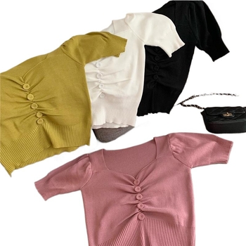 Pleteni top s polo ovratnikom, uski kroj, mješavina pamuka-poliester-elastan, shirred detalji