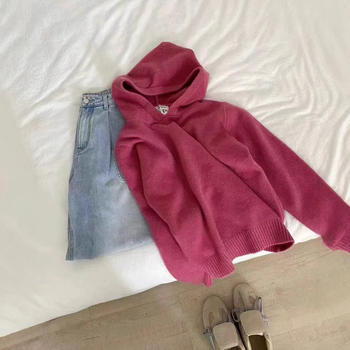 Pulover tricotat cu glugă pentru femei, gros, acril-poliester, croială lejeră, mâneci lungi