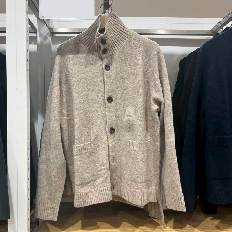Unisex Soufflé pleteni kardigan sa stojećim ovratnikom, akrilno vlakno, jesen-zima