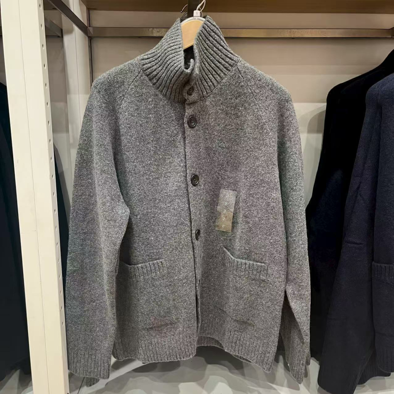 Unisex Soufflé pleteni kardigan sa stojećim ovratnikom, akrilno vlakno, jesen-zima