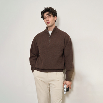 Férfi gyapjúkeverék pulóver, Slim fit, cipzárral és Half-Turtleneck gallérral, kötött