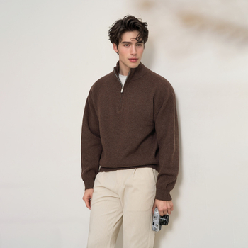 Férfi gyapjúkeverék pulóver, Slim fit, cipzárral és Half-Turtleneck gallérral, kötött