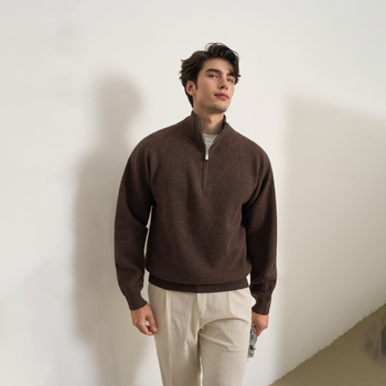 Férfi gyapjúkeverék pulóver, Slim fit, cipzárral és Half-Turtleneck gallérral, kötött