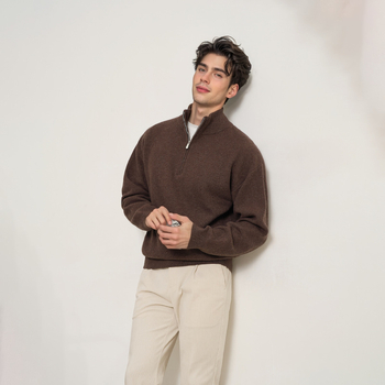 Férfi gyapjúkeverék pulóver, Slim fit, cipzárral és Half-Turtleneck gallérral, kötött