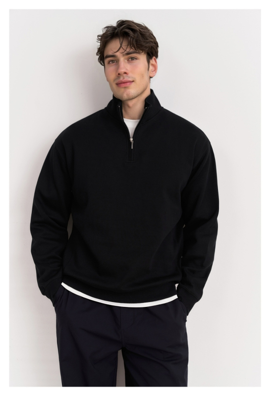 Férfi gyapjúkeverék pulóver, Slim fit, cipzárral és Half-Turtleneck gallérral, kötött