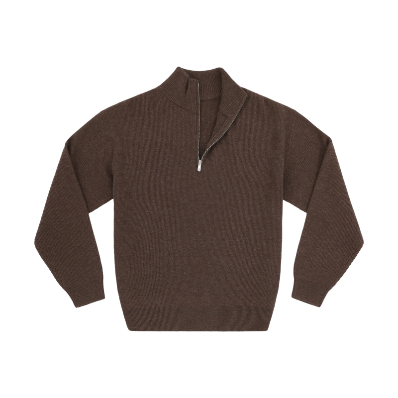 Férfi gyapjúkeverék pulóver, Slim fit, cipzárral és Half-Turtleneck gallérral, kötött