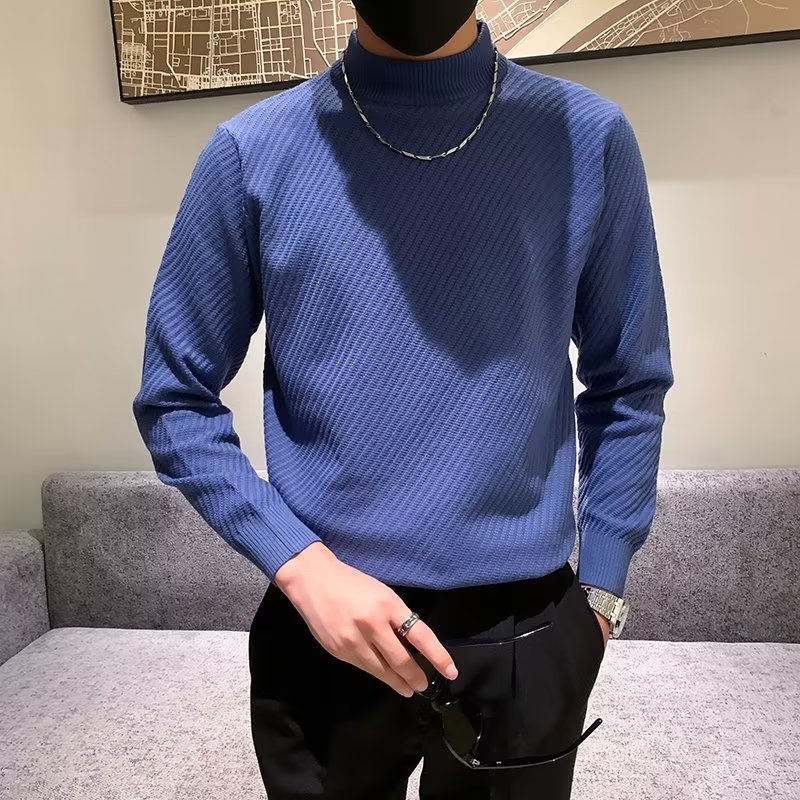 Muški pleteni džemper - uski kroj, poluturtleneck, žakard uzorak, viskozna smjesa 59,2%