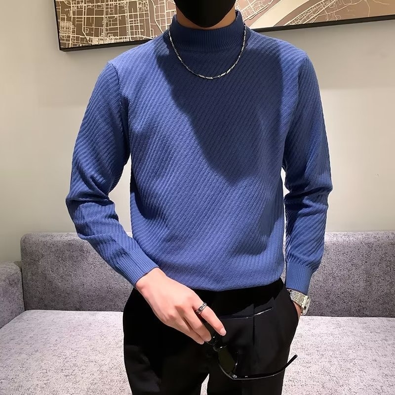 Muški pleteni džemper - uski kroj, poluturtleneck, žakard uzorak, viskozna smjesa 59,2%